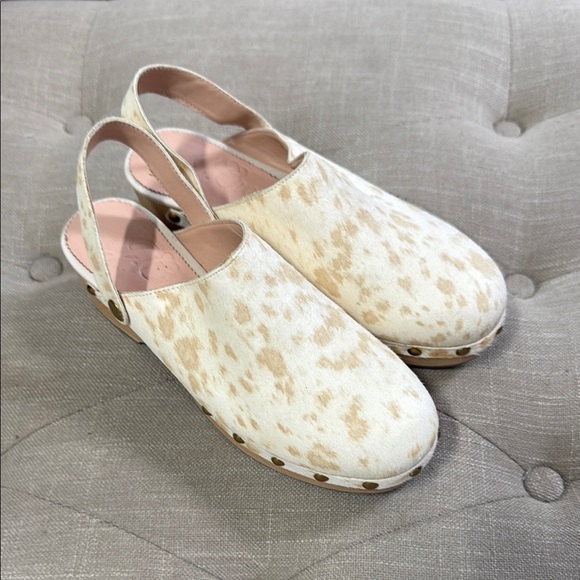 J. Crew Calf Haiar Convertible Strap Leather Wooden Clogs Size 6 - Picture 1 of 14